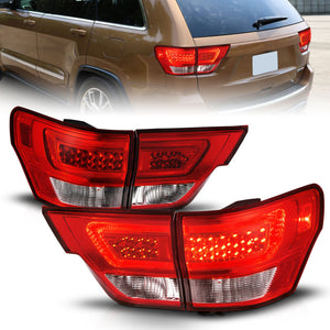 ANZO 311442 11-13 fits Jeep Grand Cherokee LED Taillights w/ Lightbar Chrome Housing Red/Clear Lens 4pcs
