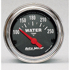 AutoMeter 2532 Autometer Traditional Chrome 52mm 100-250 Deg F Short Sweep Electricall Water Temperataure Gauge