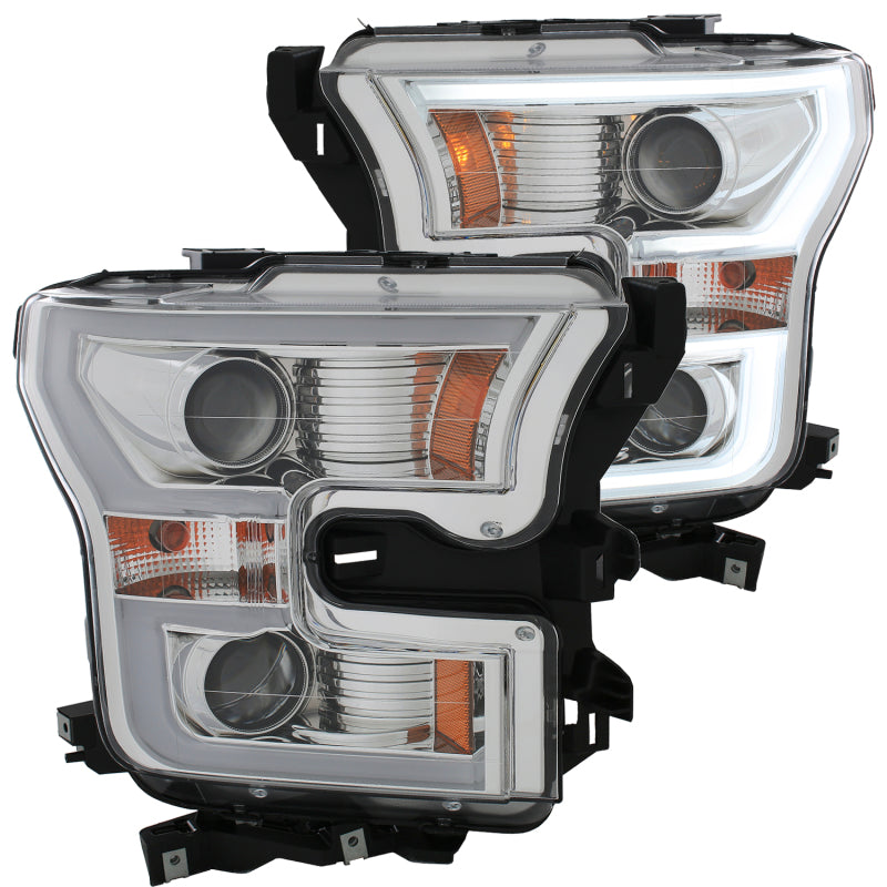 ANZO 111348 2016 fits Ford 15-20 F-150 Projector Headlights w/ Plank Style Design Chrome w/ Amber