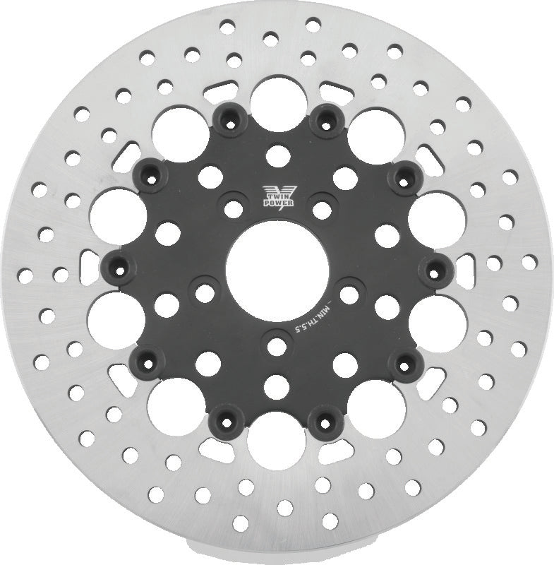 Twin Power 666827 08-Up FLH FLT Rear 11.8 Floating Rotor W/Holes Black