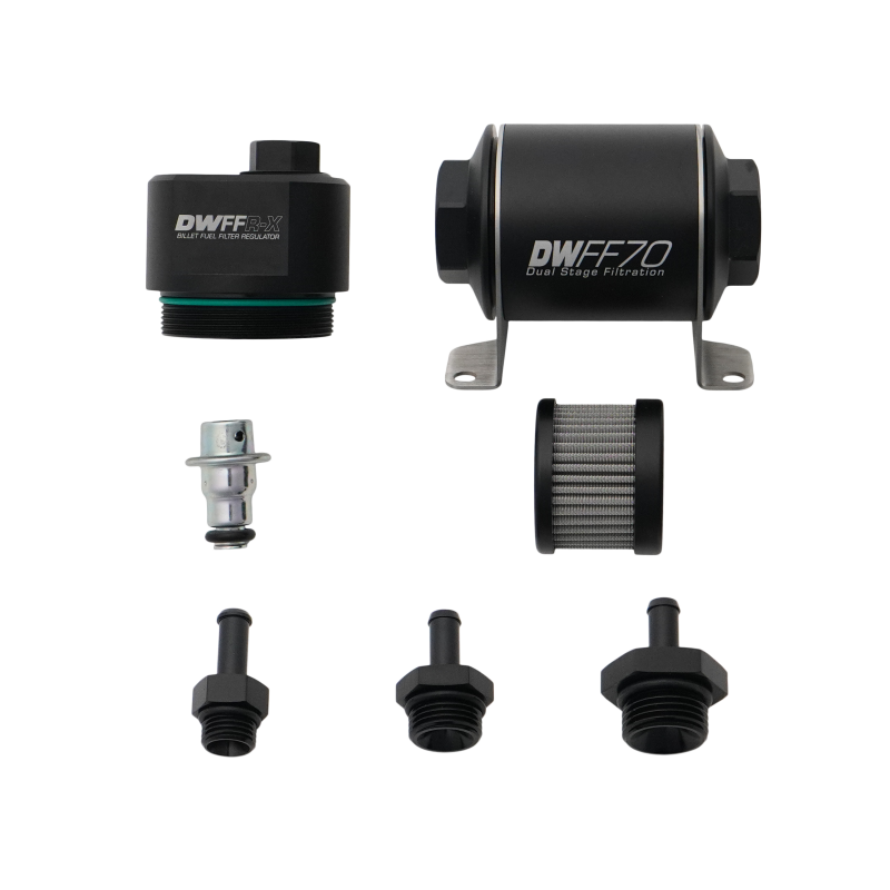 DeatschWerks 8-FFR-070-010K-516 DWFFR-X 70mm Billet Fuel Filter Regulator - 10 Micron with 5/16in Fittings