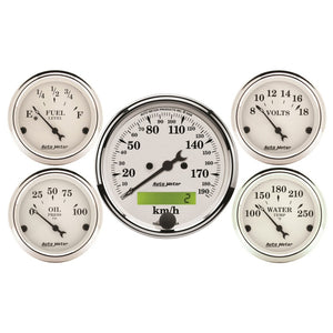 AutoMeter 1602-M Autometer Old Tyme White 5 Pc Kit-Elec Speed(Km/H)/Elec Oil Press/Water Temp/Volt/Fuel Level