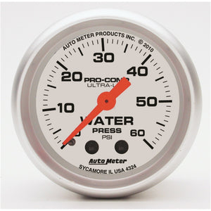 AutoMeter 4324 Autometer Ultra-Lite 52mm 60 PSI Mechanical Water Pressure Gauge