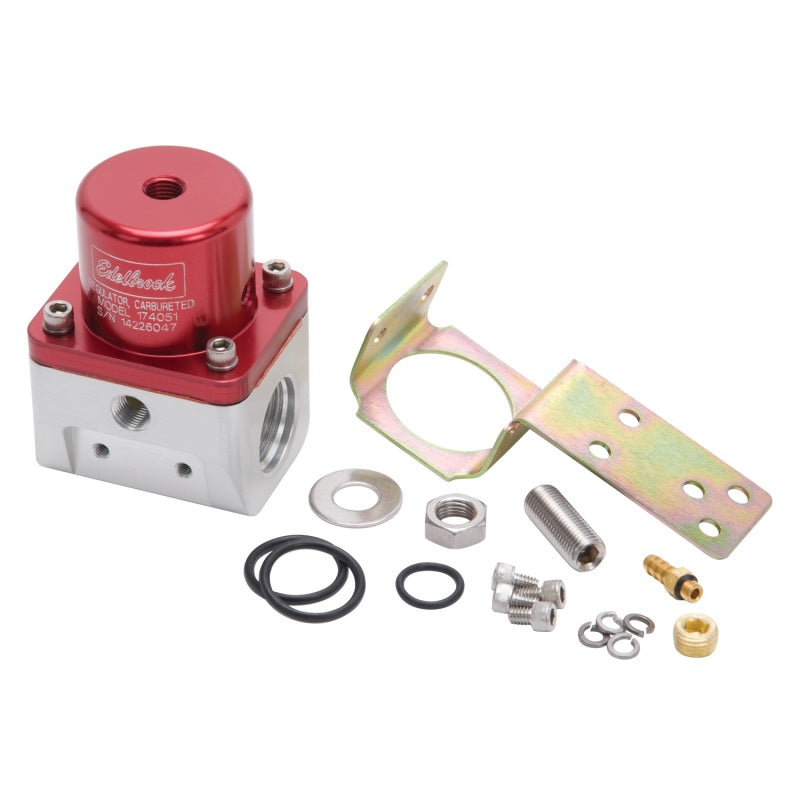 Edelbrock 174051 Fuel Pressure Regulator Carbureted 180 GPH 5-10 PSI -10 In/Out -6 Return Red/Clear