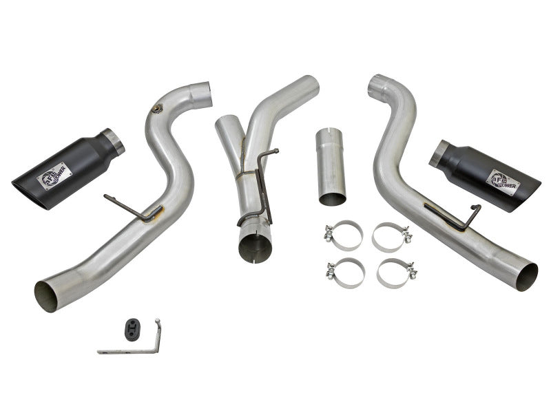 AFE 49-44080-B Bore HD 4in Dual DPF-Back SS Exhaust w/Black Tip 16-17 fits GM D