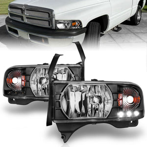 ANZO 111205 1994-2001 fits Dodge Ram Crystal Headlights Black w/ LED