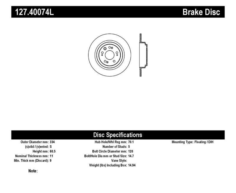 Stoptech 127.40074L Slotted & Drilled Sport Brake Rotor