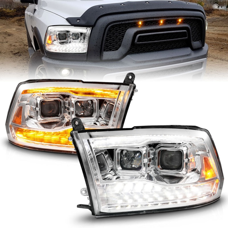 ANZO 111612 fits Dodge 09-18 Ram 1500/2500/3500 Proj HL Headlights Switchback + Sequential - Chrome Amber