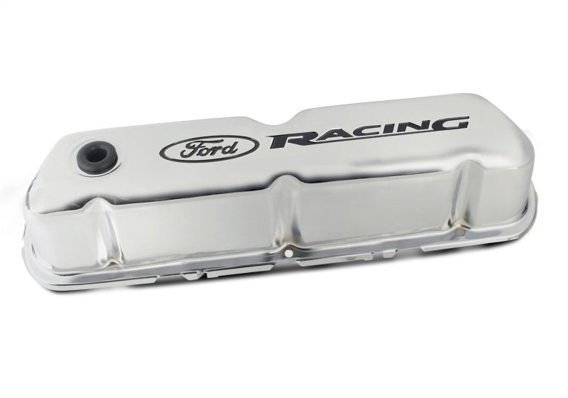 fits Ford 302-071 Racing Logo Stamped Steel Valve Covers - Chrome