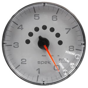 AutoMeter P238218 Autometer Spek-Pro Gauge Tachometer 5in 8K Rpm W/Shift Light & Peak Mem Silver/Chrome