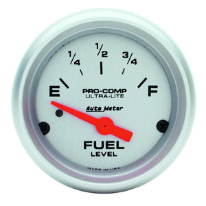 AutoMeter 4314 Autometer Ultra-Lite 52mm 0 OHMS Empty/90 OHMS Full Short Sweep Electronic Fuel Level Gauge