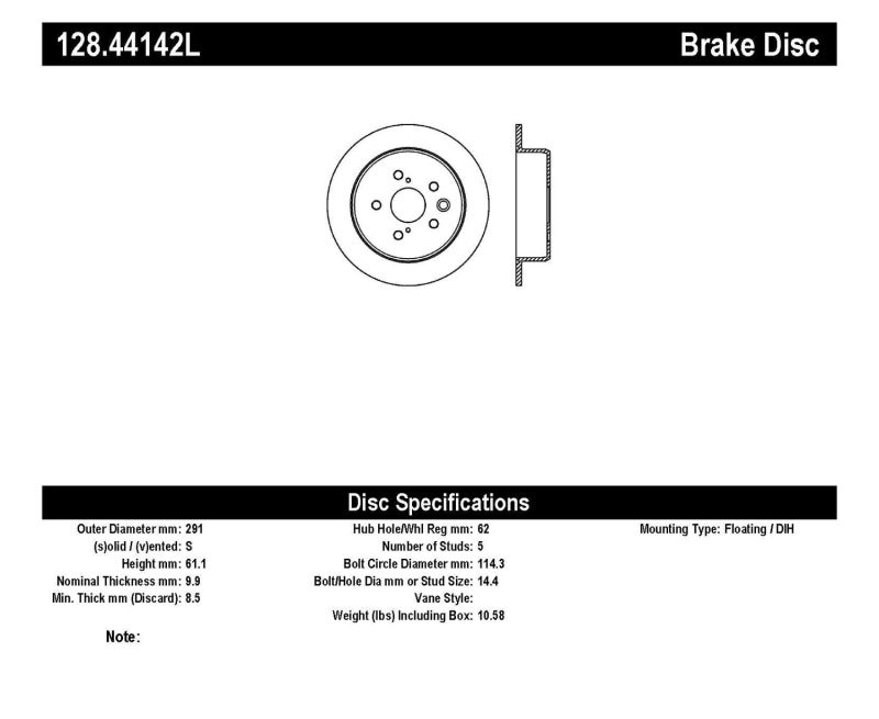 Stoptech 128.44142L Drilled Sport Brake Rotor