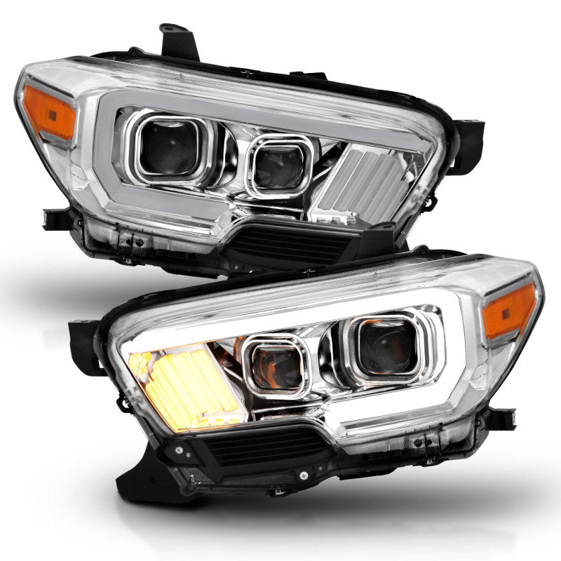 ANZO 111380 2017 fits Toyota 16-20 Tacoma Projector Headlights w/ Plank Style Design Chrome/Amber w/ DRL