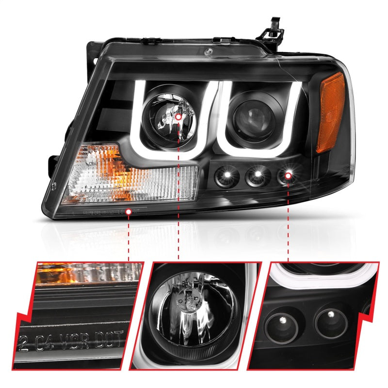 ANZO 111288 2008 fits Ford 04-20 F-150 Projector Headlights w/ U-Bar Black