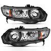 ANZO 121546 2009 fits Honda 06-20 Civic 2 Door Crystal Headlight Black Amber (OE Replacement)