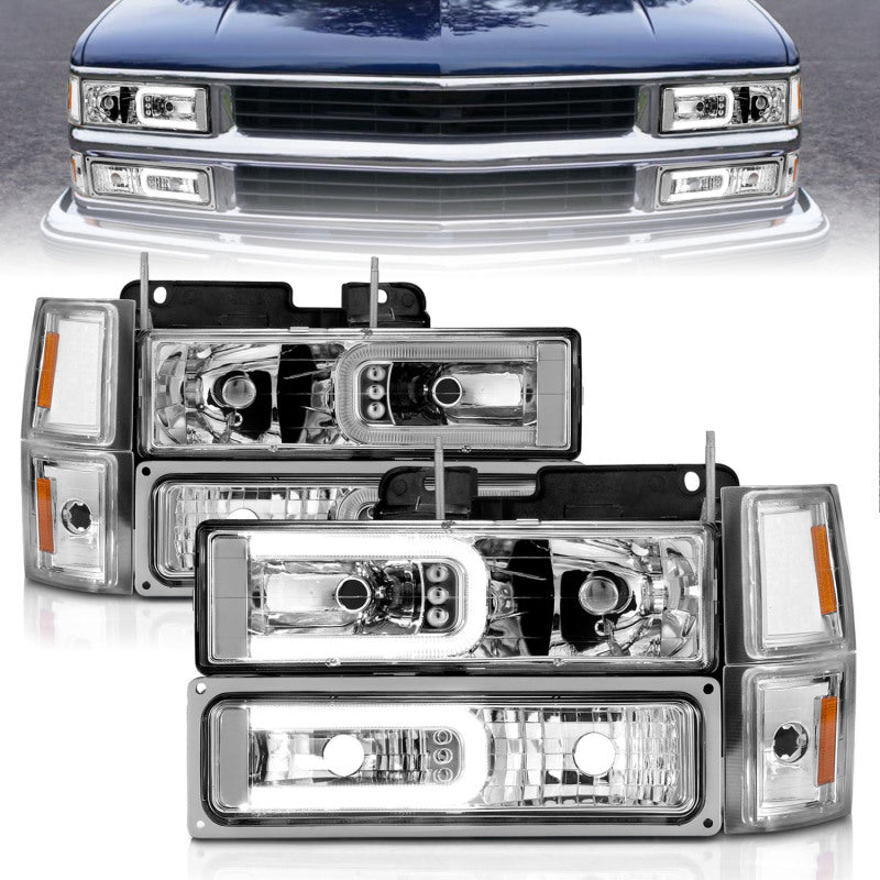 ANZO 111529 fits Chevrolet 88-98 C1500 Crystal Headlights w/Light Bar Chrome Housing w/ Signal Side Markers 8Pcs