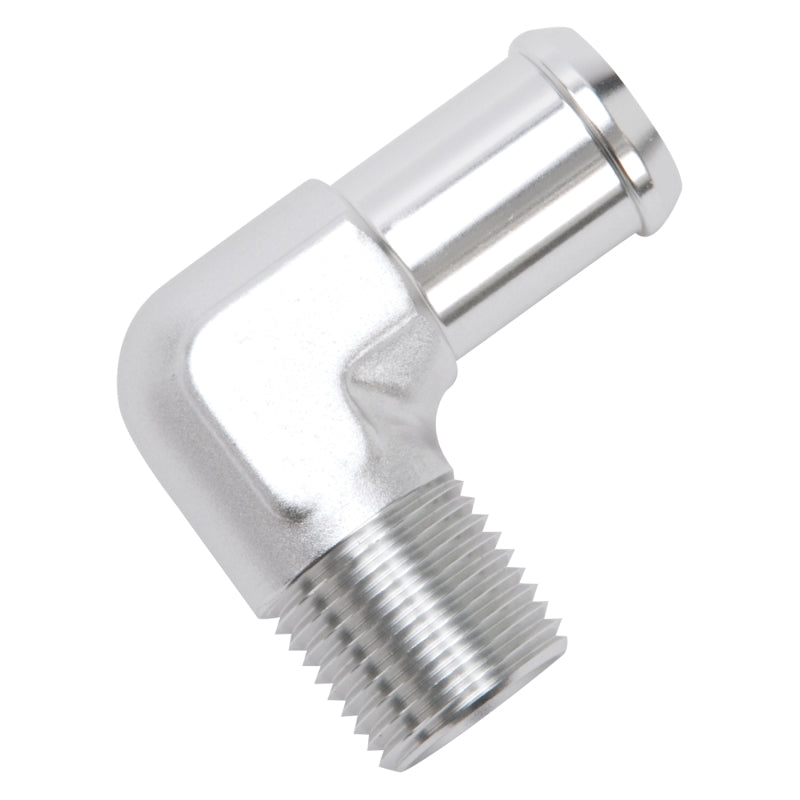Edelbrock 8166 Hose End 90-Deg 1/2In NPT to 3/4In Barb Clear Anodize