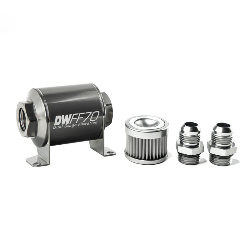 DeatschWerks 8-03-070-010K-10 Stainless Steel 10AN 10 Micron Universal Inline Fuel Filter Housing Kit (70mm)