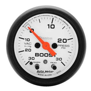 AutoMeter 5777 Autometer Phantom 52mm Boost 30 in Hg-Vac/30 PSI FS Electronic Vacuum/Boost w/ Peak Memory & Warning