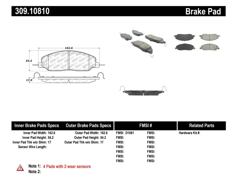 Stoptech 309.1081 Performance 05-09 Ford Mustang Cobra/Mach 1 V6/GT / 10 Shelby/Shelby GT Front Brake Pads