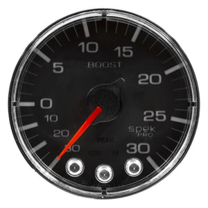 AutoMeter P302318 Autometer Spek-Pro Gauge Vac/Boost 2 1/16in 30Inhg-30psi Stepper Motor W/Peak & Warn Black/Chrome