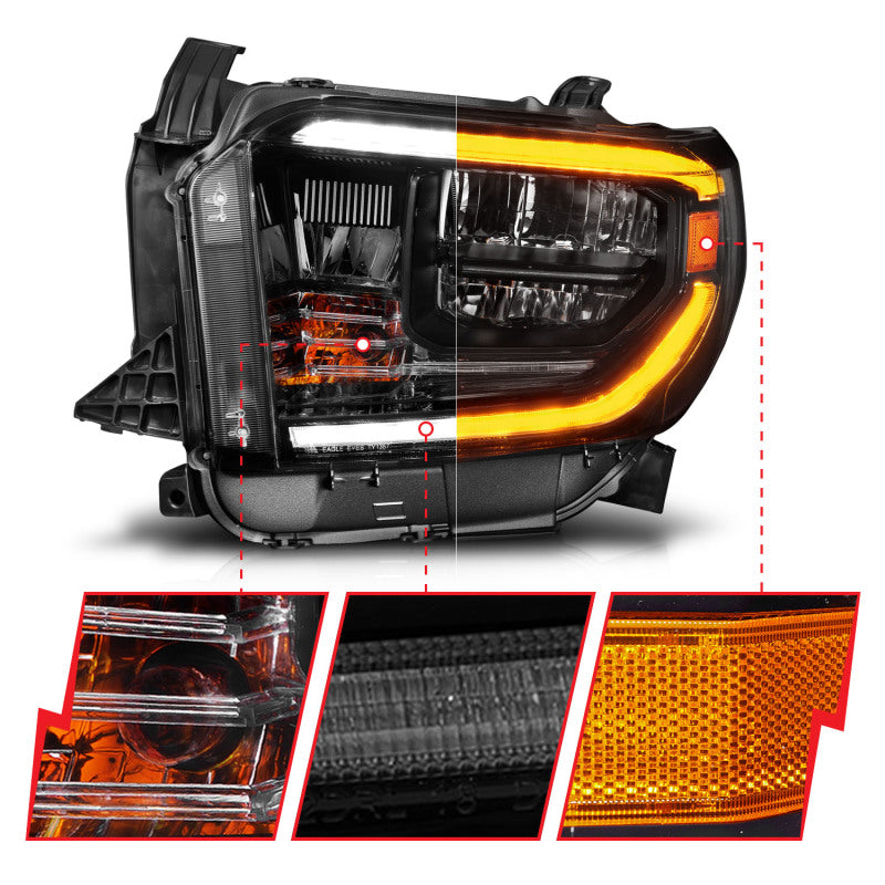 ANZO 111533 2021 fits Toyota 14-20 Tundra LED Crystal Headlights w/ Switchback Black Housing w/ DRL