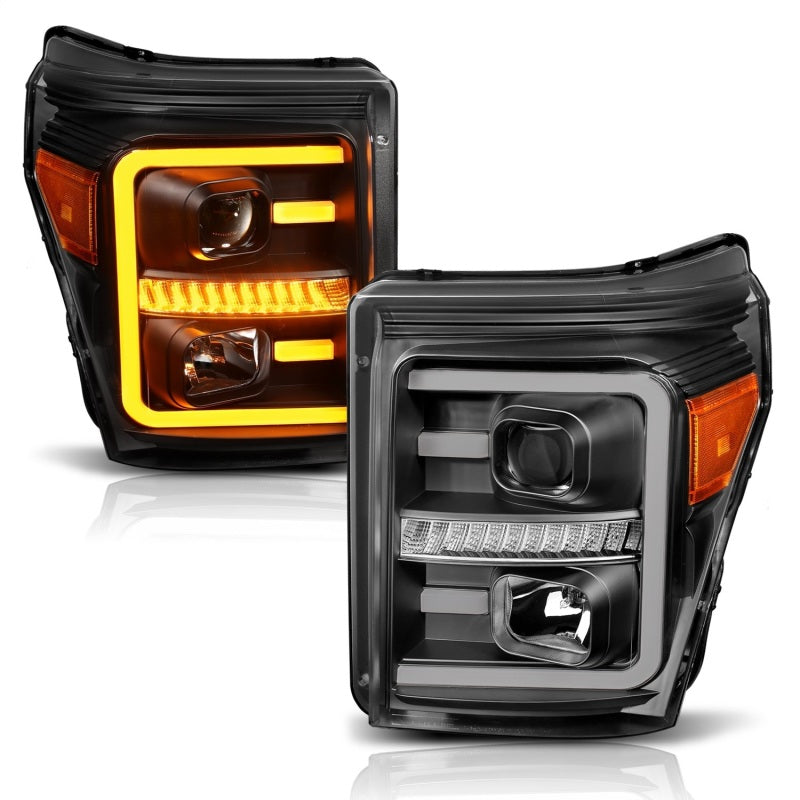 ANZO 111406 2016 fits Ford 11-20 F250 Projector Headlights w/ Plank Style Switchback Black w/ Amber