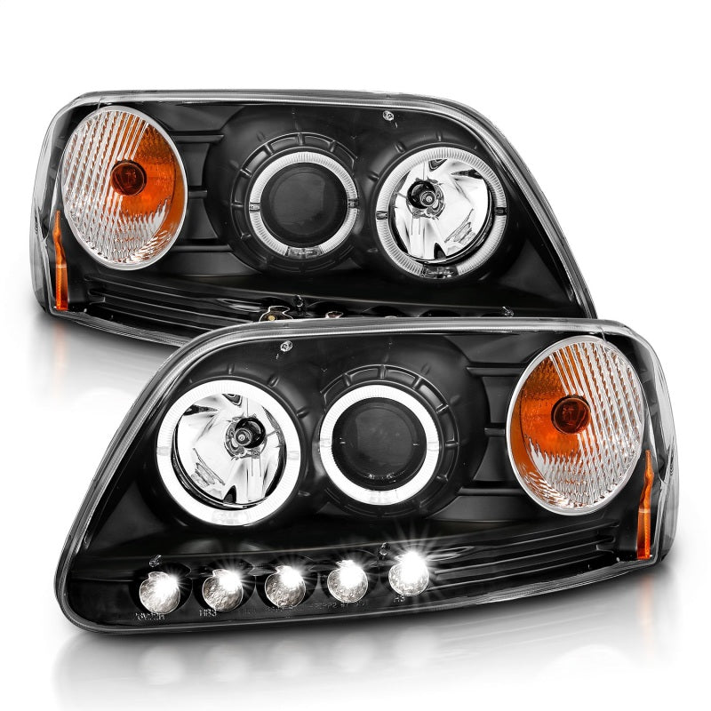 ANZO 111031 1997.5-2003 fits Ford F-150 Projector Headlights w/ Halo and LED Black 1pc