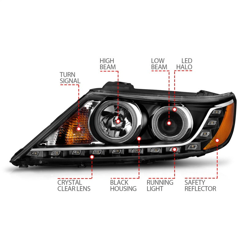 ANZO 111248 2013 fits Kia 11-20 Sorento Projector Headlights w/ Halo Black (CCFL)