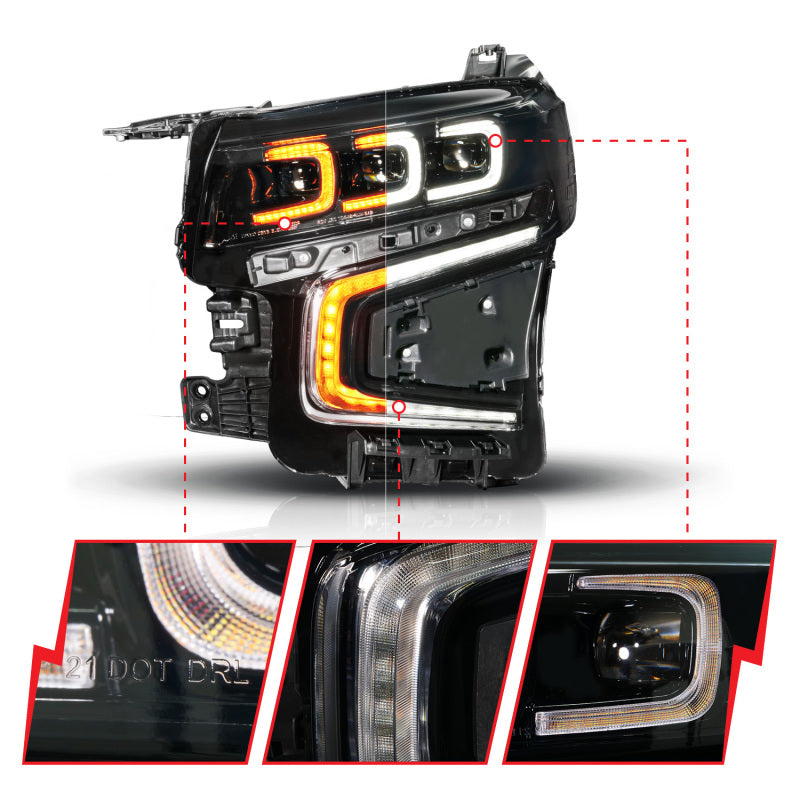 ANZO 21-23 Chevy Tahoe/Suburban LED Light Bar Style Headlights Black w/ Squential DRL (Left Side)