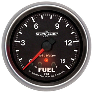 AutoMeter 7661 Autometer Sport-Comp II Fuel Pressure Gauge 2 5/8in 15PSI Stepper Motor w/ Peak & Warn