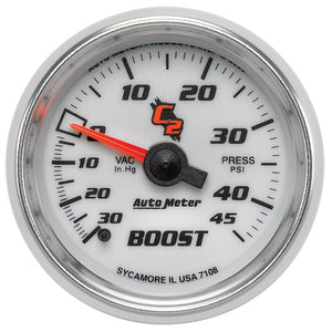 AutoMeter 7108 Autometer C2 52mm 30 In Hg-Vac/45 PSI Mechanical Vacuum/Boost Gauge