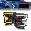 ANZO 111547 fits Ford 15-17 F-150 LED Projector Headlights - w/ Light Bar Switchback Black Housing