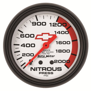 AutoMeter 5828-00406 AutoMeter Gauge Nitrous Pressure 2-5/8in. 2000PSI Mechanical fits Chevy Red Bowtie White