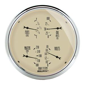 AutoMeter 1819 AutoMeter Gauge Quad 5in. 0 Ohm(e) to 90 Ohm(f)Elec Antique Beige