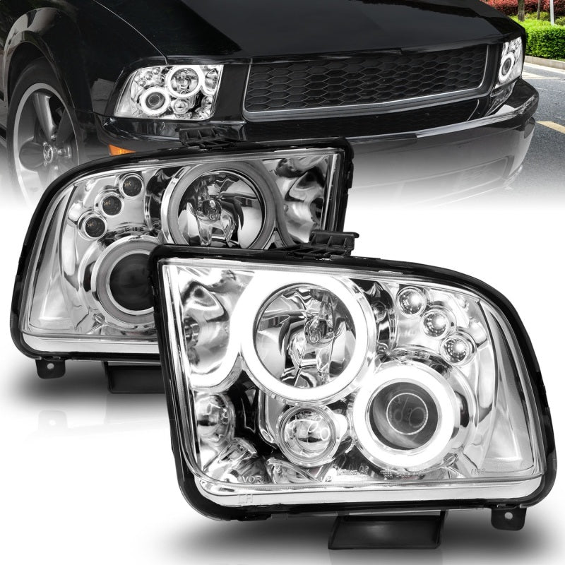 ANZO 121162 2009 fits Ford 05-20 Mustang Projector Headlights w/ Halo Chrome