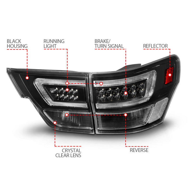 ANZO 311439 fits Jeep 11-13 Grand Cherokee LED Taillights w/ Lightbar Black Housing/Clear Lens 4pcs