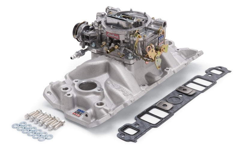 Edelbrock 2021 Manifold And Carb Kit Performer Eps Small Block fits Chevrolet 1957-1986 Natural Finish