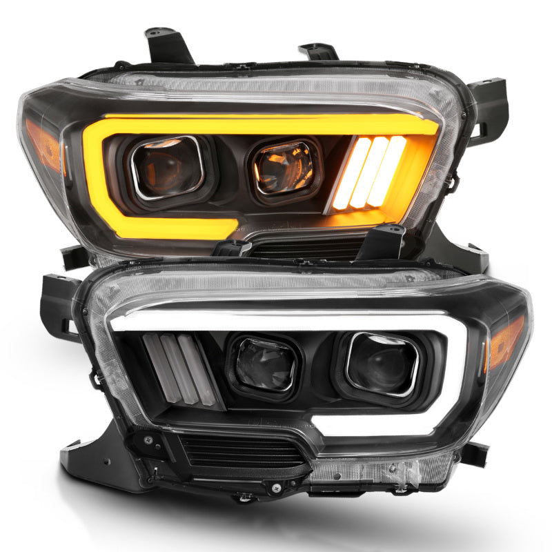 ANZO 111396 2017 fits Toyota 16-20 Tacoma Projector Headlights w/ Plank Style Switchback Black w/ Amber