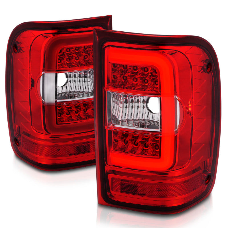 ANZO 311393 2011 fits Ford 01-20 Ranger LED Tail Lights w/ Light Bar Chrome Housing Red/Clear Lens