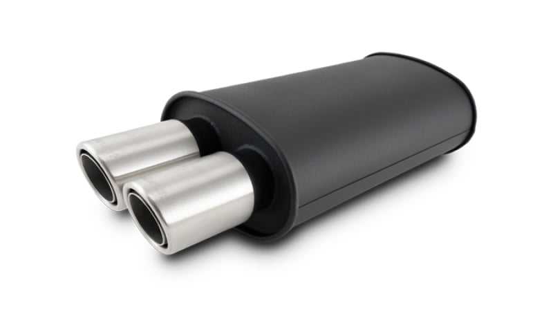Vibrant 12311 POWER Blk Oval Muffler w/Dual Center Tip 3in Inlet ID 3in Tip OD