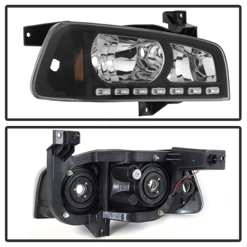 5017635 Xtune fits Dodge 06-10 Charger 1Pc LED Crystal Headlights Black HD-ON-