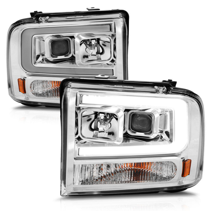 ANZO 111552 fits Ford 99-04 F250/F350/F450/Excursion (excl 99) Projector Headlights - w/Light Bar Chrome Housing