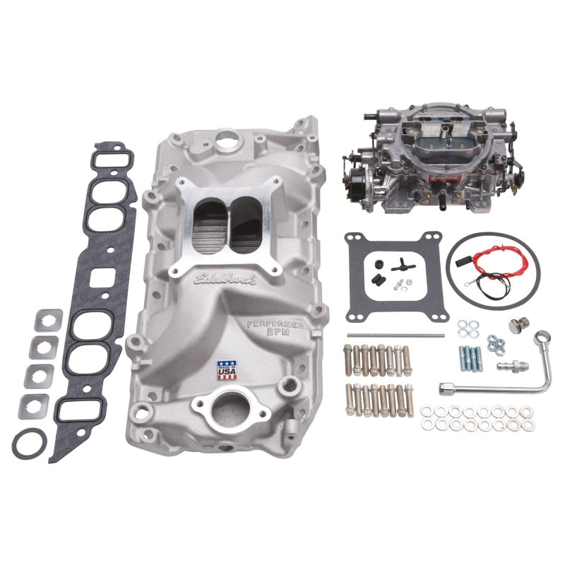 Edelbrock 2062 Manifold And Carb Kit Performer RPM Big Block fits Chevrolet Oval Port Natural Finish