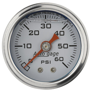 AutoMeter 2176 Autometer AutoGage 1.5in Liquid Filled Mechanical 0-60 PSI Fuel Pressure Gauge - White