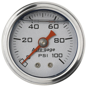 AutoMeter 2180 Autometer AutoGage 1.5in Liquid Filled Mechanical 0-100 PSI Fuel Pressure Gauge - Silver