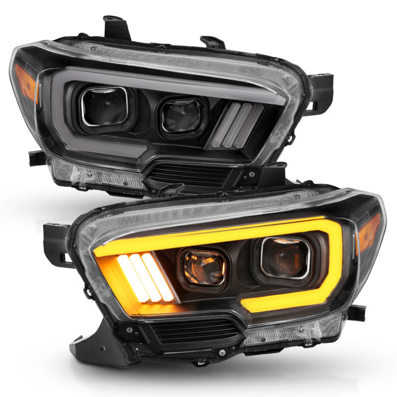 ANZO 111397 2017 fits Toyota 16-20 Tacoma Projector Headlights w/ Plank Style Switchback Black w/ Amber w/ DRL