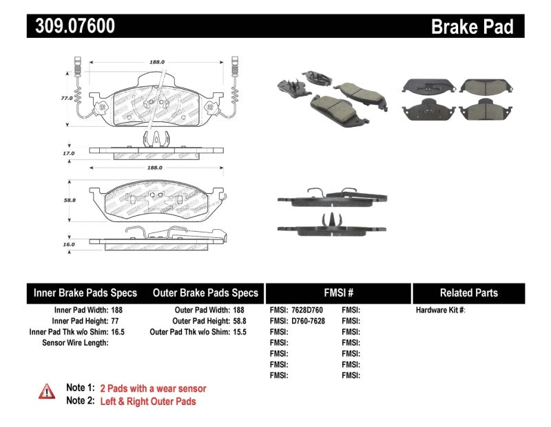 Stoptech 309.076 Performance Brake Pads