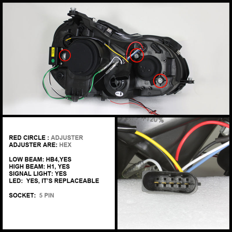 SPYDER 5038029 fits Mercedes Benz CLK Projector Halogen Model LED Halo DRL