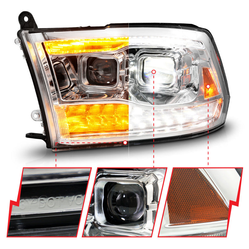 ANZO 111596 fits Dodge 09-18 Ram 1500/2500/3500 Full LED Proj Headlights w/Switchback Light Bar - Chrome